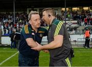 9 July 2016; Kildare manager Cian O'Neill, right, speaks with Offaly manager Pat Flanagan after the GAA Football All-Ireland Senior Championship - Round 2B match between Kildare and Offaly at St Conleth's Park in Newbridge, Kildare.  Photo by Piaras Ó Mídheach/Sportsfile