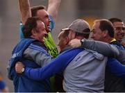 9 July 2016; Longford manager Denis Connerton, left, celebrates with his backroom team after the GAA Football All-Ireland Senior Championship - Round 2B match between Monaghan and Longford at St Tiernach's Park in Clones, Monaghan. Photo by Sportsfile