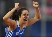 9 July 2016; Ekateríni Stefanídi of Greece celebrates winning the Women's Pole Vault Final with a new championship record of 4.81m on day four of the 23rd European Athletics Championships at the Olympic Stadium in Amsterdam, Netherlands. Photo by Brendan Moran/Sportsfile