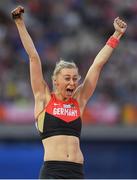 9 July 2016; Lisa Ryzih of Germany celebrates clearing 4.70m to win the silver medal during the Women's Pole Vault during day four of the 23rd European Athletics Championships at the Olympic Stadium in Amsterdam, Netherlands. Photo by Brendan Moran/Sportsfile