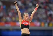 9 July 2016; Lisa Ryzih of Germany celebrates clearing 4.70m to win the silver medal during the Women's Pole Vault during day four of the 23rd European Athletics Championships at the Olympic Stadium in Amsterdam, Netherlands. Photo by Brendan Moran/Sportsfile