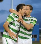 23 August 2010; Billy Dennehy, left, Shamrock Rovers, celebrates after scoring his side's second goal with team-mate Stephen Rice. Airtricity League Premier Division, Shamrock Rovers v UCD, Tallaght Stadium, Tallaght, Dublin. Picture credit: David Maher / SPORTSFILE