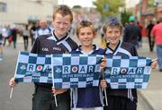 22 August 2010; Dublin supporters, from left, Andy Gibson, age 13, Shane Riggs, 11, and Conor Riggs, 13, from New York, USA, at the GAA Football All-Ireland Championship Semi-Finals. GAA Football All-Ireland Senior Championship Semi-Final, Dublin v Cork, Croke Park, Dublin. Picture credit: Brendan Moran / SPORTSFILE