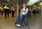 24 August 2010; Mark Rohan, from Athlone, Co. Westmeath, returns home after securing Ireland's first ever Paracycling World Championship Gold Medal by winning the H1 Handcycling Road Race in Baie-Comeau Canada. Dublin Airport, Dublin. Picture credit: Brian Lawless / SPORTSFILE