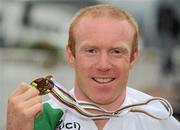 24 August 2010; Mark Rohan, from Athlone, Co. Westmeath, returns home after securing Ireland's first ever Paracycling World Championship Gold Medal by winning the H1 Handcycling Road Race in Baie-Comeau Canada. Dublin Airport, Dublin. Picture credit: Brian Lawless / SPORTSFILE