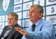 24 August 2010; Ireland manager Noel King, right, alongside assistant manager Harry King, speaking during the Irish Women’s U17 World Cup squad announcement. Irish Women’s U17 World Cup squad announcement, FAI Headquarters, Abbotstown, Dublin. Picture credit: Barry Cregg / SPORTSFILE