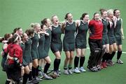 24 August 2010; Ireland's players celebrate after beating South Africa 3-1 in a classification 5th/6th girls' hockey match. 2010 Youth Olympic Games, Sengkang Hockey Stadium, Singapore.