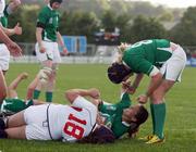 24 August 2010; Tania Rosser, Ireland, celebrates scoring her side's fourth try with team-mate Joy Neville, right. 2010 Women's Rugby World Cup - Pool B, Ireland v USA, Surrey Sports Park, Guildford, England. Picture credit: Matt Impey / SPORTSFILE