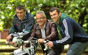 25 August 2010; Kildare footballers John Doyle, left, and Padraig O' Neill with former Tour de France winner Stephen Roche at the official launch of the Charity Cycle Sportif, the Leinster Loop. The Leinster Loop is a cycle sportif starting from Old Grange, Narraghmore, Co. Kildare on Sunday, 19th September 2010. The event will be led on the day by event ambassador Stephen Roche. St Stephen’s Green, Dublin. Picture credit: Barry Cregg / SPORTSFILE