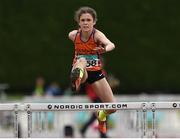 10 July 2016; Laura Frawley, from St. Mary's AC, Limerick, jumps the last hurdle on her way to winning the girls under-13 60m hurdles during the GloHealth National Juvenile Track & Field Championships Day 1 at Tullamore Harriers Stadium, Tullamore.  Photo by Matt Browne/Sportsfile
