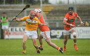 10 July 16; Daniel McKernan of Antrim in action against Fiachra Bradley of Armagh during the Ulster GAA Hurling Senior Championship Final match between Antrim and Armagh at Derry GAA Centre of Excellence in Owenbeg, Derry. Photo by Oliver McVeigh/Sportsfile