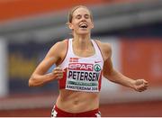 10 July 2016; Sara Slott Petersen of Denmark celebrates winning the Women's 400m Hurdles Final on day five of the 23rd European Athletics Championships at the Olympic Stadium in Amsterdam, Netherlands. Photo by Brendan Moran/Sportsfile