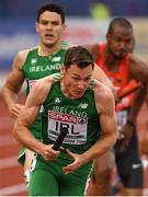 10 July 2016; David Gillick of Ireland takes the baton from team-mate Craig Lynch during the Men's 4 x 400m Final on day five of the 23rd European Athletics Championships at the Olympic Stadium in Amsterdam, Netherlands. Photo by Brendan Moran/Sportsfile