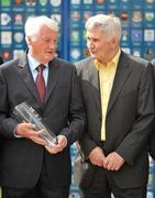 26 August 2010; Cork Gaelic Football legend Billy Morgan, who was inducted into the MBNA Kick Fada Hall of Fame at a presentation ceremony in the GAA Museum, pictured with previous inductee Mick O'Dwyer of Kerry. Croke Park, Dublin. Picture credit: Brendan Moran / SPORTSFILE