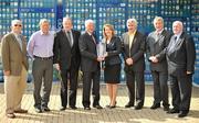 26 August 2010; Cork Gaelic Football legend Billy Morgan who was inducted into the MBNA Kick Fada Hall of Fame with, from left, Peter Nolan, Offaly, Donie O'Sullivan, Kerry, Jimmy Keaveney, Dublin, Teri Kelly, Communications Specialist Ireland, MBNA, Mick O'Dwyer, Kerry, Frank McGuigan, Tyrone and Paddy Doherty, Down, at a presentation ceremony in the GAA Museum. Croke Park, Dublin. Picture credit: Brendan Moran / SPORTSFILE