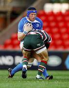 27 August 2010; Stephen Keogh, Leinster, is tackled by Toby Flood, Leicester Tigers. Pre-Season Friendly, Leicester Tigers v Leinster, Welford Road, Leicester, England. Picture credit: Richard Lane / SPORTSFILE