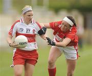28 August 2010; Shauna Vallelly, Derry, in action against Orlaith Kirk, Louth. TG4 Ladies Football All-Ireland Junior Football Championship Semi-Final, Louth v Derry, St Oliver Plunkett Park, Emyvale, Co. Monaghan. Picture credit: Oliver McVeigh / SPORTSFILE