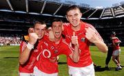 29 August 2010; Cork players, from left, Jamie Wall, Kevin Fulignati and Luke O'Connolly, celebrate at the end of the game. ESB GAA Football All-Ireland Minor Championship Semi-Final, Galway v Cork, Croke Park, Dublin. Photo by Sportsfile