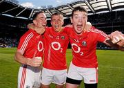 29 August 2010; Cork players, from left, Diarmuid Lester, Kevin Hallissey and Stephen O'Mahony, celebrate at the end of the game. ESB GAA Football All-Ireland Minor Championship Semi-Final, Galway v Cork, Croke Park, Dublin. Photo by Sportsfile
