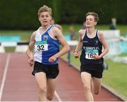 10 July 2016; Christopher Whittle from Tullamore Harriers A.C Co. Offaly on his way to winning the boys 2000m steeplechase from second place Aaron Donnelly from St. Senans A.C. Co Waterford during the GloHealth National Juvenile Track & Field Championships Day 1 Tullamore Harriers Stadium, Tullamore. Photo by Matt Browne/Sportsfile