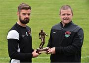 11 July 2016; Greg Bolger of Cork City is presented with the SSE Airtricity/SWAI Player of the Month Award for June 2016 by Cork City first team coach John Cotter at the Mardyke Arena, UCC in Cork. Photo by David Maher/Sportsfile