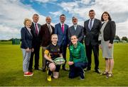 13 July 2016; Pictured at the announcement of the Sport Ireland Field Sports Investment at the National Sports Campus in Abbotstown is, from left, Frances Kavanagh, Chair of Research Committee, Sport Ireland, Patrick O'Connor, Board Member, Sport Ireland, Sport Ireland Chief Executive John Treacy, Grainne Gilmore, from Westmanstown Youth Rugby team, Minister of State for Tourism and Sport Patrick O’Donovan T.D., Ireland rugby seven's star Hannah Tyrrell, Kieran Mulvey, Chairman, Sport Ireland, IRFU Chief Executive Philip Browne and Dr. Úna May, Director of Participation and Ethics, Sport Ireland. Photo by Ramsey Cardy/Sportsfile