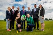 13 July 2016; Pictured at the announcement of the Sport Ireland Field Sports Investment at the National Sports Campus in Abbotstown is, from left, Frances Kavanagh, Chair of Research Committee, Sport Ireland, Patrick O'Connor, Board Member, Sport Ireland, Sport Ireland Chief Executive John Treacy, Grainne Gilmore, from Westmanstown Youth Rugby team, Minister of State for Tourism and Sport Patrick O’Donovan T.D., Ireland rugby seven's star Hannah Tyrrell, Kieran Mulvey, Chairman, Sport Ireland, IRFU Chief Executive Philip Browne and Dr. Úna May, Director of Participation and Ethics, Sport Ireland. Photo by Ramsey Cardy/Sportsfile
