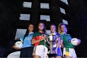 13 July 2016; Ladies Gaelic Football are set to Change the Record. Minister of State for Tourism and Sport, Patrick O’Donovan, T.D. launched the 2016 TG4 All Ireland Championships at Croke Park as the LGFA President, Marie Hickey announced that TG4 and the LGFA were joining forces to attempt to set a new attendance record for the TG4 All Ireland Championships. The previous record of 33,000 was set in 2001 when Laois played Mayo. The LGFA President also urged supporters of the game to start looking inwards to support the game rather than criticising a lack of media coverage. Pictured at the launch are, from left, Niamh McEvoy, Dublin, Sarah Rowe, Mayo, Ciara McAnespie, Monaghan and Ciara Murphy, Kerry. Photo by Brendan Moran/Sportsfile