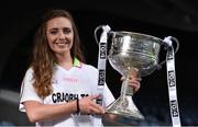 13 July 2016; Ladies Gaelic Football are set to Change the Record. Minister of State for Tourism and Sport, Patrick O’Donovan, T.D. launched the 2016 TG4 All Ireland Championships at Croke Park as the LGFA President, Marie Hickey announced that TG4 and the LGFA were joining forces to attempt to set a new attendance record for the TG4 All Ireland Championships. The previous record of 33,000 was set in 2001 when Laois played Mayo. The LGFA President also urged supporters of the game to start looking inwards to support the game rather than criticising a lack of media coverage. Pictured at the launch is Laura McEnaney of Monaghan. Photo by Brendan Moran/Sportsfile