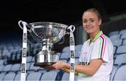 13 July 2016; Ladies Gaelic Football are set to Change the Record. Minister of State for Tourism and Sport, Patrick O’Donovan, T.D. launched the 2016 TG4 All Ireland Championships at Croke Park as the LGFA President, Marie Hickey announced that TG4 and the LGFA were joining forces to attempt to set a new attendance record for the TG4 All Ireland Championships. The previous record of 33,000 was set in 2001 when Laois played Mayo. The LGFA President also urged supporters of the game to start looking inwards to support the game rather than criticising a lack of media coverage. Pictured at the launch is Neamh Woods of Tyrone. Photo by Brendan Moran/Sportsfile