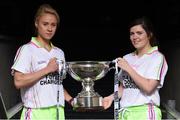 13 July 2016; Ladies Gaelic Football are set to Change the Record. Minister of State for Tourism and Sport, Patrick O’Donovan, T.D. launched the 2016 TG4 All Ireland Championships at Croke Park as the LGFA President, Marie Hickey announced that TG4 and the LGFA were joining forces to attempt to set a new attendance record for the TG4 All Ireland Championships. The previous record of 33,000 was set in 2001 when Laois played Mayo. The LGFA President also urged supporters of the game to start looking inwards to support the game rather than criticising a lack of media coverage. Pictured at the launch are, Samantha Lambert, left, of Tipperary and Laurie Ryan of Clare. Photo by Brendan Moran/Sportsfile