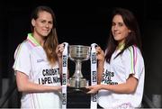13 July 2016; Ladies Gaelic Football are set to Change the Record. Minister of State for Tourism and Sport, Patrick O’Donovan, T.D. launched the 2016 TG4 All Ireland Championships at Croke Park as the LGFA President, Marie Hickey announced that TG4 and the LGFA were joining forces to attempt to set a new attendance record for the TG4 All Ireland Championships. The previous record of 33,000 was set in 2001 when Laois played Mayo. The LGFA President also urged supporters of the game to start looking inwards to support the game rather than criticising a lack of media coverage. Pictured at the launch are, Nicola Hurst, left, of Lancashire and Ursula Murphy of London. Photo by Brendan Moran/Sportsfile