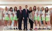13 July 2016; Ladies Gaelic Football are set to Change the Record. Minister of State for Tourism and Sport, Patrick O’Donovan, T.D. launched the 2016 TG4 All Ireland Championships at Croke Park as the LGFA President, Marie Hickey announced that TG4 and the LGFA were joining forces to attempt to set a new attendance record for the TG4 All Ireland Championships. The previous record of 33,000 was set in 2001 when Laois played Mayo. The LGFA President also urged supporters of the game to start looking inwards to support the game rather than criticising a lack of media coverage. Pictured is, from left, Brid Stack of Cork, Aileen O'Loughlin of Laois, Aislinn Desmond of Kerry, Pól Ó Gallchóir, Ceannsaí, TG4,  Minister of State for Tourism & Sport, Patrick O'Donovan T.D., LGFA President Marie Hickey, Jenny Higgins of Roscommon, Neamh Woods of Tyrone, Laurie Ryan of Clare and Lyndsey Davey of Dublin. Photo by David Fitzgerald/Sportsfile