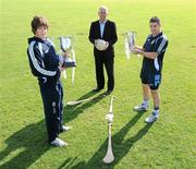 30 August 2010; Pictured at the launch of the Bord Gáis Energy / St. Jude’s All-Ireland Junior Hurling and Football 7s are Ger Cunningham, Sports Sponsorship Manager with Bord Gáis Energy, with hurler, Ger McManus, left, and footballer, Brendan McManamon, from St. Jude’s GAA Club. The action kicks off in St. Jude’s this Saturday, 4 September, when 20 club teams, drawn from the four Provinces, will battle it out for the hurling title. The football competition will be played out on Saturday, 18 September. St. Jude’s GAA Club, Wellington Lane, Templogue, Dublin. Picture credit: Matt Browne / SPORTSFILE