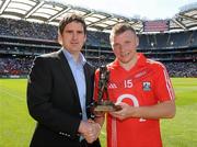 29 August 2010; Brian Hurley, Cork, is presented with the Man of the Match by Paul Clancy, Safety Manager, ESB, after the game. ESB GAA Football All-Ireland Minor Championship Semi-Final, Galway v Cork, Croke Park, Dublin. Picture credit: David Maher / SPORTSFILE