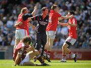 29 August 2010; Darren Murphy, Cork, 4, celebrates with team-mate Luke O'Connolly, far right, and selectors at the end of the game. ESB GAA Football All-Ireland Minor Championship Semi-Final, Galway v Cork, Croke Park, Dublin. Picture credit: David Maher / SPORTSFILE