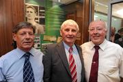30 August 2010; Former professional footballer and the first manager of the Irish national football team Mick Meagan at the unveiling of a Tribute Gallery in his honour with his son Mark Meagan, left and former UCD manager Theo Dunne, right. FAI Headquarters, Abbottstown, Dublin. Photo by Sportsfile