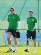 30 August 2010; Robbie Keane and Richard Dunne, Republic of Ireland, during squad training ahead of their EURO 2012 Championship Group B Qualifier against Armenia on Friday. Republic of Ireland squad training, Gannon Park, Malahide, Dublin. Picture credit: David Maher / SPORTSFILE