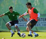 30 August 2010; Stephen Kelly, right, Republic of Ireland, in action against his team-mate Greg Cunningham during squad training ahead of their EURO 2012 Championship Group B Qualifier against Armenia on Friday. Republic of Ireland squad training, Gannon Park, Malahide, Dublin. Picture credit: David Maher / SPORTSFILE