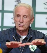 30 August 2010; Giovanni Trapattoni, Republic of Ireland manager, speaking during a press conference ahead of their EURO 2012 Championship Group B Qualifier against Armenia on Friday. Republic of Ireland press conference, Gannon Park, Malahide, Co. Dublin. Picture credit: David Maher / SPORTSFILE