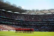 29 August 2010; The Down team during the national anthem. GAA Football All-Ireland Senior Championship Semi-Final, Kildare v Down, Croke Park, Dublin. Picture credit: Stephen McCarthy / SPORTSFILE