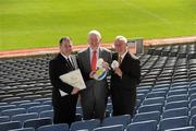 31 August 2010; Croke Park has become the first Heartsafe Stadium in Ireland in recognition of the level of care provided by the GAA and the facilities at the stadium. At the announcement are Stadium Director, Peter McKenna, left, Michael O'Shea, Chief Executive, Irish Heart Foundation and Uachtarán Chumann Lúthchleas Gael Criostóir Ó Cuana. Hogan Stand, Croke Park, Dublin. Picture credit: Ray McManus / SPORTSFILE