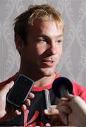 31 August 2010; Stephen Ferris, Ulster, speaking during a press conference ahead of their Celtic League match against Ospreys on Friday. Newforge Country Club, Belfast, Co. Antrim. Picture credit: Oliver McVeigh / SPORTSFILE