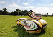 31 August 2010; General view of rugby balls at a press conference ahead of Ulster's Celtic League match against Ospreys on Friday. Newforge Country Club, Belfast, Co. Antrim. Picture credit: Oliver McVeigh / SPORTSFILE