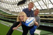 31 August 2010; Rugby presenter Maire Treasa Ni Dhubhghaill with Hector O'hEochagain, who will be presenting 'Ceist GAA', and Leinster's Luke Fitzgerald at the Launch of TG4 Autumn Schedule 2010. The Aviva Stadium, Lansdowne Road, Dublin. Photo by Sportsfile