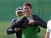 31 August 2010; Republic of Ireland captain Robbie Keane with manager Giovanni Trapattoni during squad training ahead of their EURO 2012 Championship Group B Qualifier against Armenia on Friday. Republic of Ireland squad training, Gannon Park, Malahide, Dublin. Picture credit: David Maher / SPORTSFILE.
