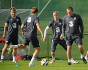 1 September 2010; Republic of Ireland players, left to right, Kevin Doyle, Kevin Kilbane, Andy Keogh and Richard Dunne, in action during squad training ahead of their EURO 2012 Championship Group B Qualifier against Armenia on Friday. Republic of Ireland squad training, Gannon Park, Malahide, Dublin. Picture credit: David Maher / SPORTSFILE