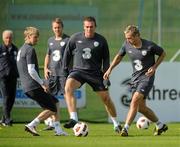 1 September 2010; Republic of Ireland players, left to right, Andy Keogh, Richard Dunne and Liam Lawrence in action during squad training ahead of their EURO 2012 Championship Group B Qualifier against Armenia on Friday. Republic of Ireland squad training, Gannon Park, Malahide, Dublin. Picture credit: David Maher / SPORTSFILE