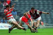 22 July 2001; Alan Kerins of Galway in action against Anthony Lynch, centre, and Kevin O'Dwyer of Cork during the Bank of Ireland All-Ireland Senior Football Championship Qualifier, round 4, match between Galway and Cork at Croke Park in Dublin. Photo by Ray McManus/Sportsfile