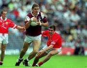 22 July 2001; Kevin Walsh of Galwa in action against Martin Cronin of Cork during the Bank of Ireland All-Ireland Senior Football Championship Qualifier, round 4, match between Galway and Cork at Croke Park in Dublin. Photo by Ray McManus/Sportsfile